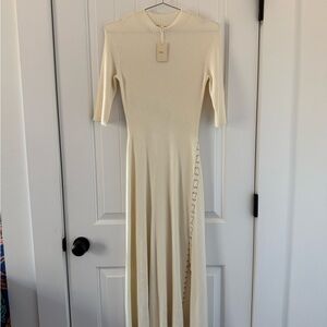 Cream Ribbed Midi Dress with Cross Detail